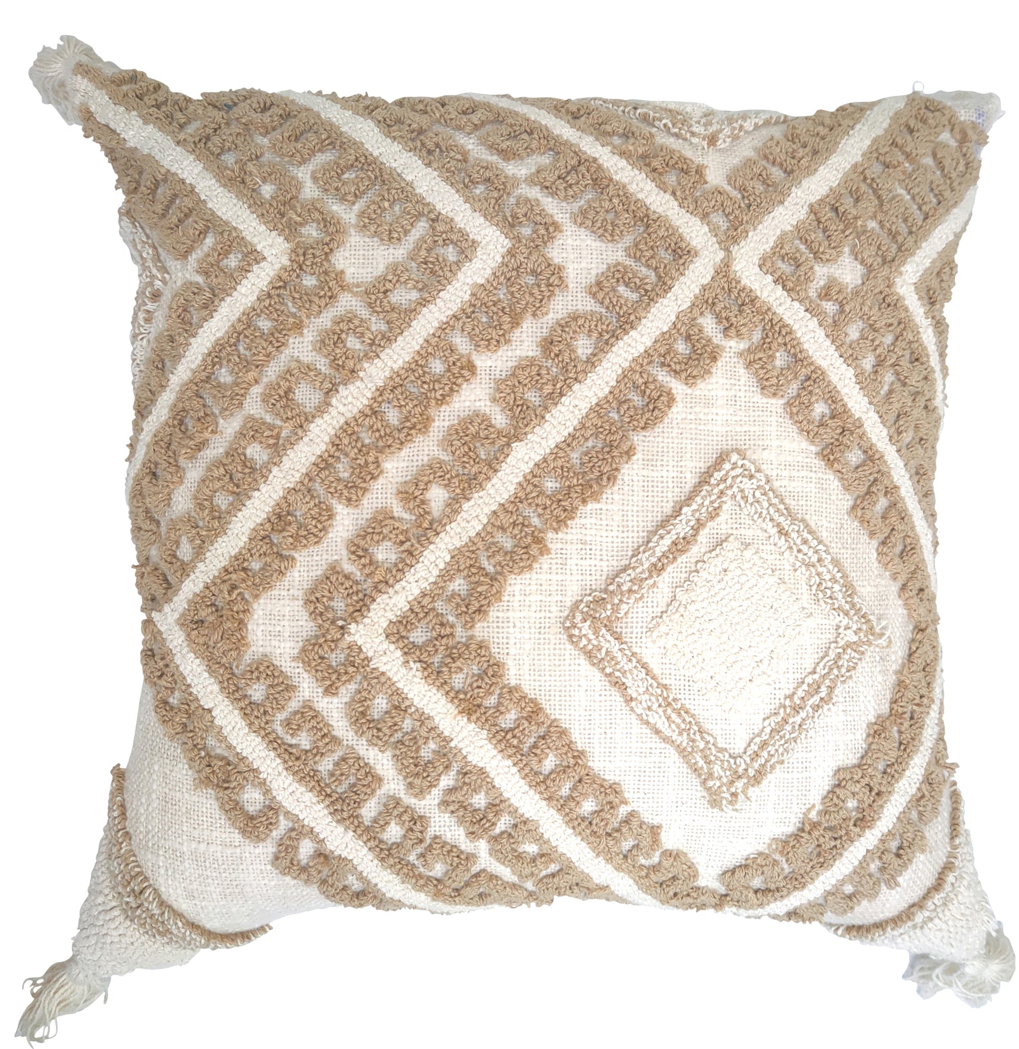 Cushions & Throws: Cream cushion on beige with tufted diamond design 45x45cm