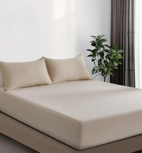 100% Vintage Washed Microfibre Fitted Sheet Set – Ultra Soft & Lightweight All-Season Fitted Sheet with 1 Pillowcase (Linen, Single Size)