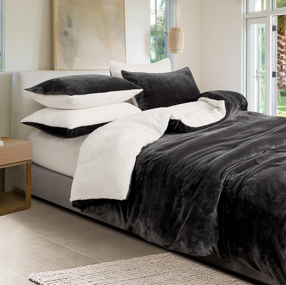 2-in-1 Teddy Sherpa Quilt Cover Set (Charcoal, Single)