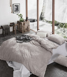 100% Premium Tufted Microfibre Quilt Cover Set - Ultra-Soft, Durable Embroidery Bedding Comforter Set - Machine Washable & Zipper Closure - Beige - Single