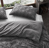 100% Premium Tufted Microfibre Quilt Cover Set - Ultra-Soft, Durable Embroidery Bedding Comforter Set - Machine Washable & Zipper Closure - Smoke - Single