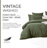 100% Cotton Vintage Washed Bed Quilt Cover Set (2Pcs) - Khaki Green - Single