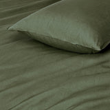 100% Cotton Vintage Washed Bed Quilt Cover Set - Khaki Green - Single