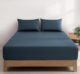 100% Vintage Washed Cotton Fitted Sheet Combo Set – 100% Natural Cotton, Ultra Soft & Breathable – Includes Fitted Sheet & Pillowcases – Machine Washable (Indigo, Double)