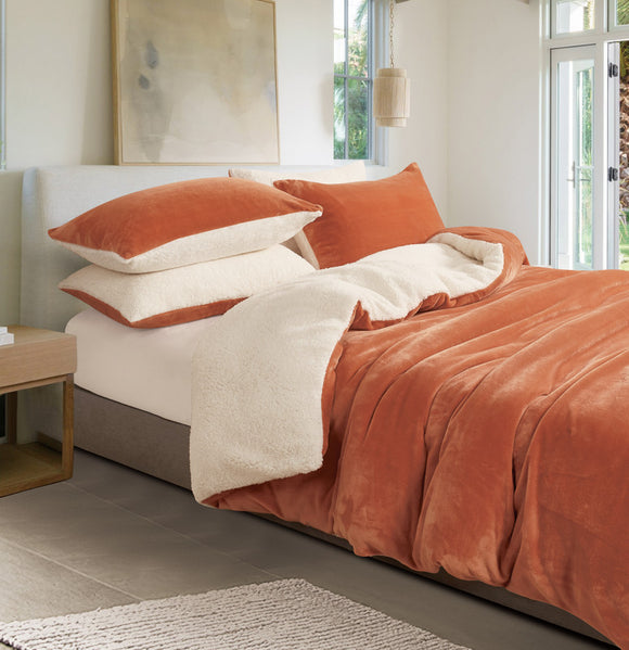 2-in-1 Teddy Sherpa Quilt Cover Set (Double Size - Terracotta)