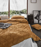 100% Premium Tufted Microfibre Quilt Cover Set - Ultra-Soft, Durable Embroidery Bedding Comforter Set - Machine Washable & Zipper Closure - Caramel - Double