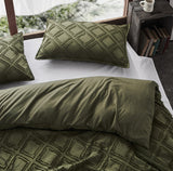 100% Premium Tufted Microfibre Quilt Cover Set - Ultra-Soft, Durable Embroidery Bedding Comforter Set - Machine Washable & Zipper Closure - Khaki Green - Double