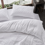 100% Premium Tufted Microfibre Quilt Cover Set - Ultra-Soft, Durable Embroidery Bedding Comforter Set - Machine Washable & Zipper Closure - White - Double