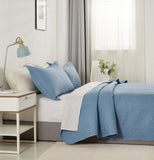 Lisbon Quilted 3-Piece Embossed Coverlet Set (Blue, Double/Queen)
