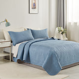 Lisbon Quilted 3-Piece Embossed Coverlet Set (Blue, Double/Queen)