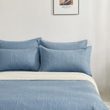 Lisbon Quilted 3-Piece Embossed Coverlet Set (Blue, Double/Queen)
