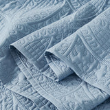 Lisbon Quilted 3-Piece Embossed Coverlet Set (Blue, Double/Queen)