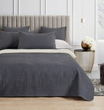 Lisbon Quilted 3-Piece Embossed Coverlet Set (Charcoal, Double/Queen)