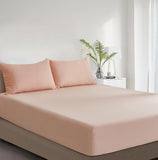 100% Vintage Washed Cotton Fitted Sheet Combo Set – 100% Natural Cotton, Ultra Soft & Breathable – Includes Fitted Sheet & Pillowcases – Machine Washable (Pink, Queen)