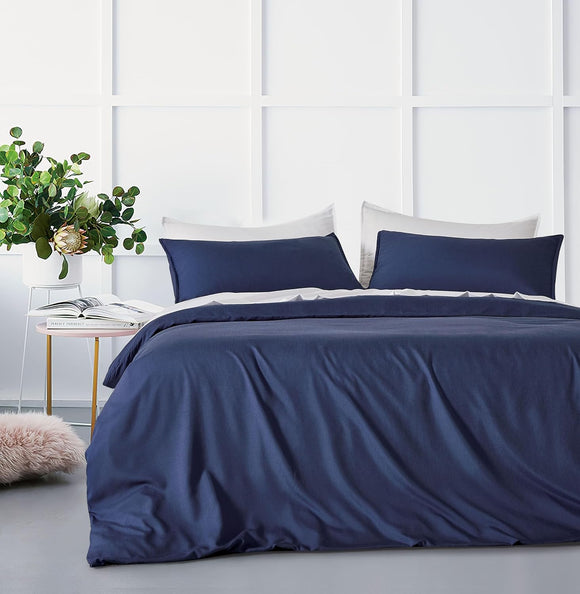 Bamboo Microfibre Quilt Cover Set - Navy - Queen