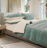 2-in-1 Teddy Sherpa Quilt Cover Set (Queen Size - Sage Green)