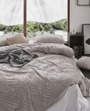 100% Premium Tufted Microfibre Quilt Cover Set - Ultra-Soft, Durable Embroidery Bedding Comforter Set - Machine Washable & Zipper Closure - Beige - Queen