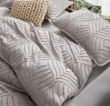 100% Premium Tufted Microfibre Quilt Cover Set - Ultra-Soft, Durable Embroidery Bedding Comforter Set - Machine Washable & Zipper Closure - Beige - Queen