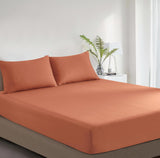 100% Vintage Washed Cotton Fitted Sheet Combo Set – 100% Natural Cotton, Ultra Soft & Breathable – Includes Fitted Sheet & Pillowcases – Machine Washable (Brick, King)