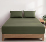 100% Vintage Washed Cotton Fitted Sheet Combo Set – 100% Natural Cotton, Ultra Soft & Breathable – Includes Fitted Sheet & Pillowcases – Machine Washable (Khaki Green, King)