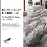 100% Premium Tufted Microfibre Quilt Cover Set - Ultra-Soft, Durable Embroidery Bedding Comforter Set - Machine Washable & Zipper Closure - Beige - King