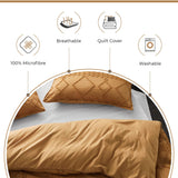 100% Premium Tufted Microfibre Quilt Cover Set - Ultra-Soft, Durable Embroidery Bedding Comforter Set - Machine Washable & Zipper Closure - Caramel - King