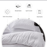 100% Premium Tufted Microfibre Quilt Cover Set - Ultra-Soft, Durable Embroidery Bedding Comforter Set - Machine Washable & Zipper Closure - White - King