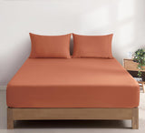 100% Vintage Washed Cotton Fitted Sheet Combo Set – 100% Natural Cotton, Ultra Soft & Breathable – Includes Fitted Sheet & Pillowcases – Machine Washable (Brick, King Single)