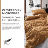 100% Premium Tufted Microfibre Quilt Cover Set - Ultra-Soft, Durable Embroidery Bedding Comforter Set - Machine Washable & Zipper Closure - Caramel - Super King