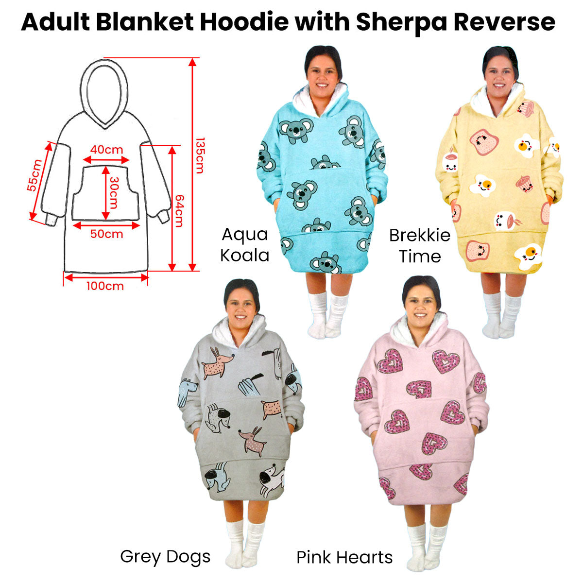Blankets & Throws: Adult Women Comfy Warm Blanket Hoodie with Sherpa Fleece Reverse Grey Dogs