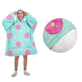 Blankets & Throws: Blanket Hoodie with Sherpa Reverse Aqua Donuts