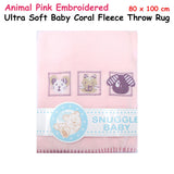 Blankets & Throws: Animal Pink Embroidered Polar Fleece Baby Blanket 80 x 100 cm