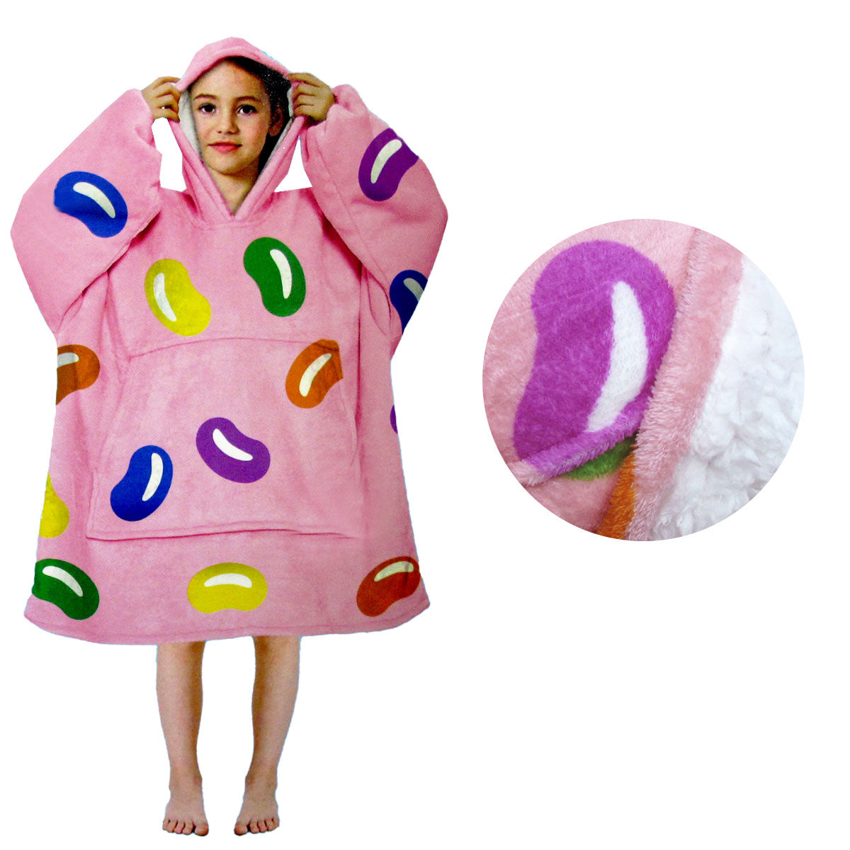 Blankets & Throws: Girls Comfy Warm Blanket Hoodie with Sherpa Fleece Reverse Jelly Beans