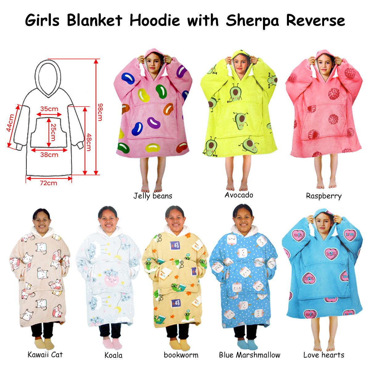 Blankets & Throws: Girls Comfy Warm Blanket Hoodie with Sherpa Fleece Reverse Jelly Beans