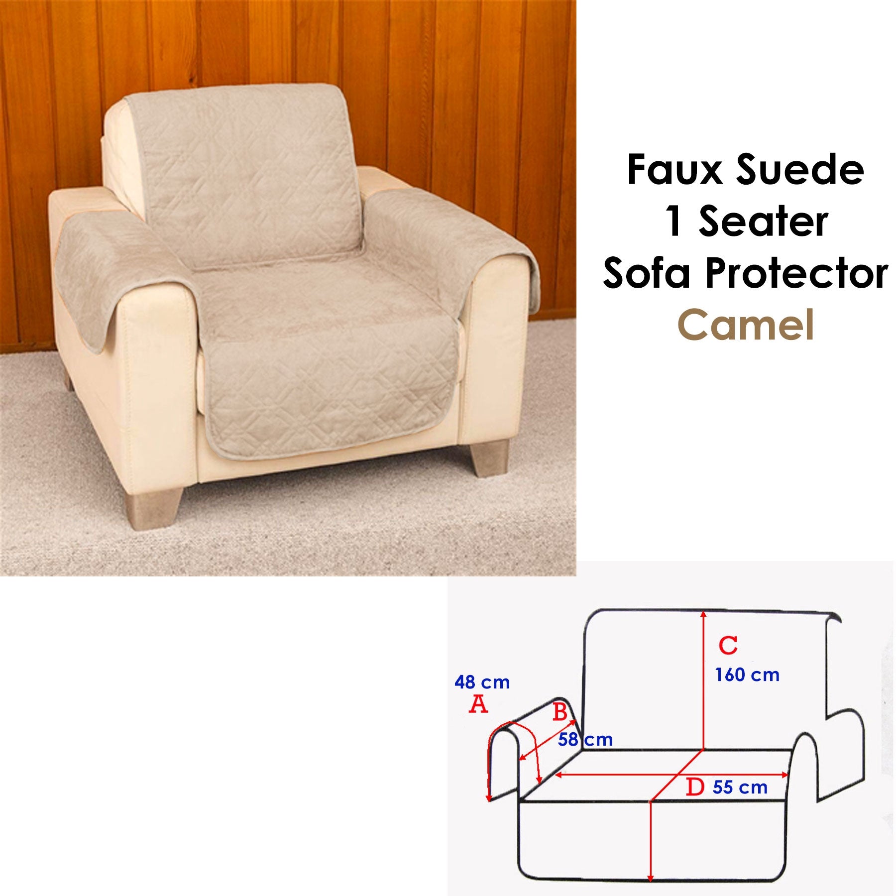 Sofa Accessories: Faux Suede 1 Seater Sofa Protector Camel