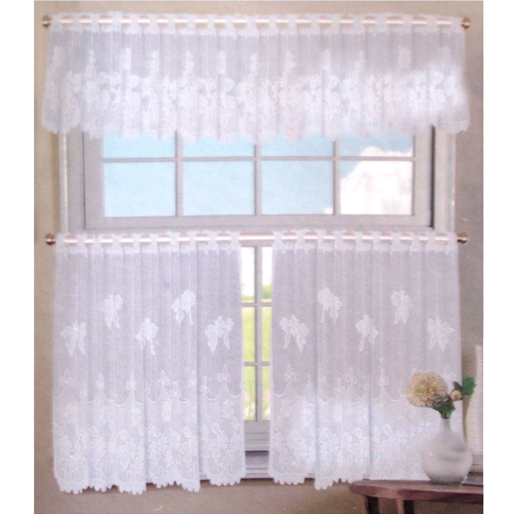 Curtains & Drapes: 3 Pce Cafe Flora Lace Curtain Set