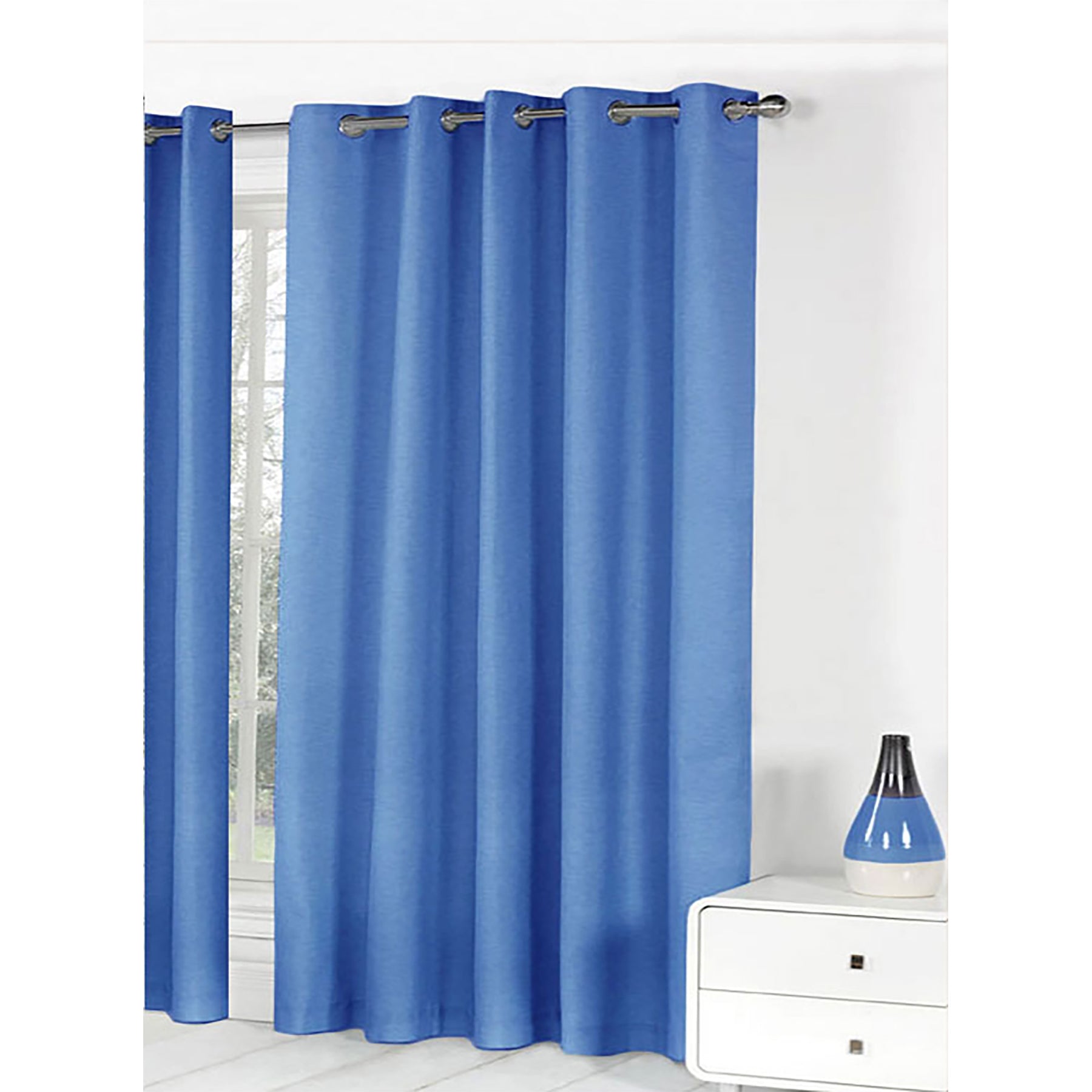 Curtains & Drapes: Bloomington Pair of Easy Care Eyelet Curtains Blue 180 x 221 cm