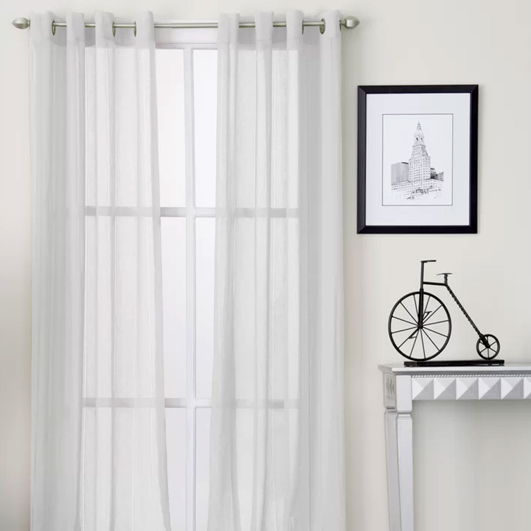Curtains & Drapes: Pair of White Eyelet Sheer Curtains 140 x 225cm