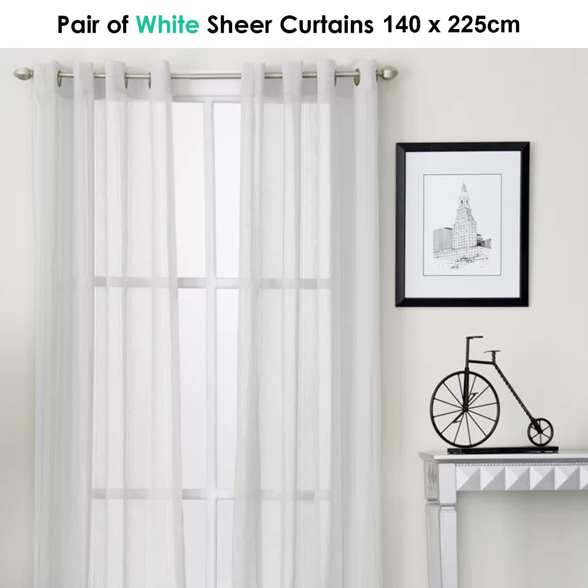 Curtains & Drapes: Pair of White Eyelet Sheer Curtains 140 x 225cm