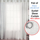 Curtains & Drapes: Pair of White Checkered Eyelet Sheer Curtains 140 x 225cm