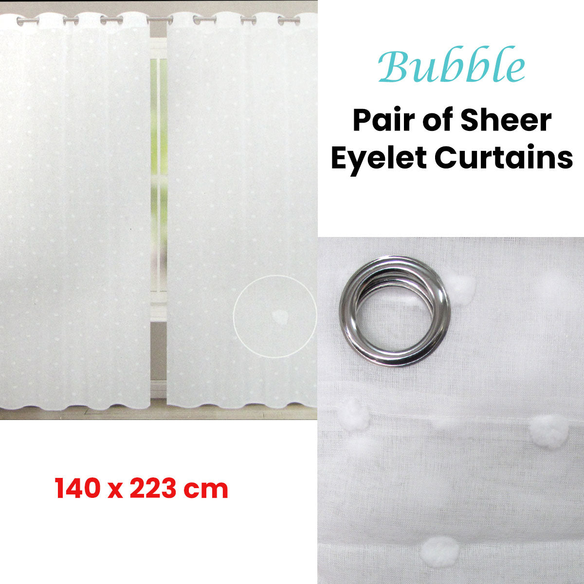 Curtains & Drapes: Bubble White Pair of Sheer Eyelet Curtains 140 x 223cm