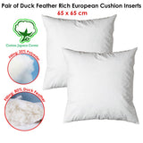 Cushions & Throws: Pair of Duck Feather Rich Fill European Cushion Inserter 65 x 65 cm