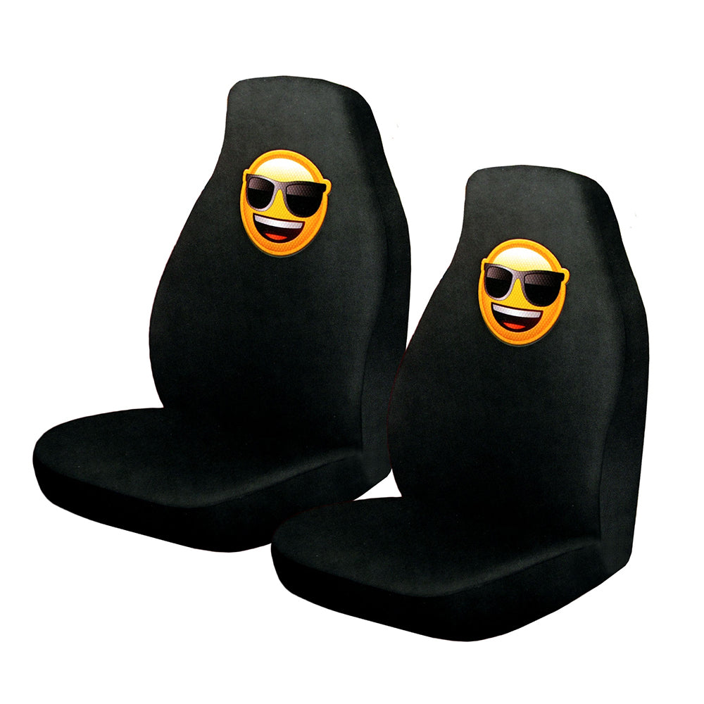 Automotive Decor: Pair of Emoji Car Front Seat Covers Sunglasses Faces
