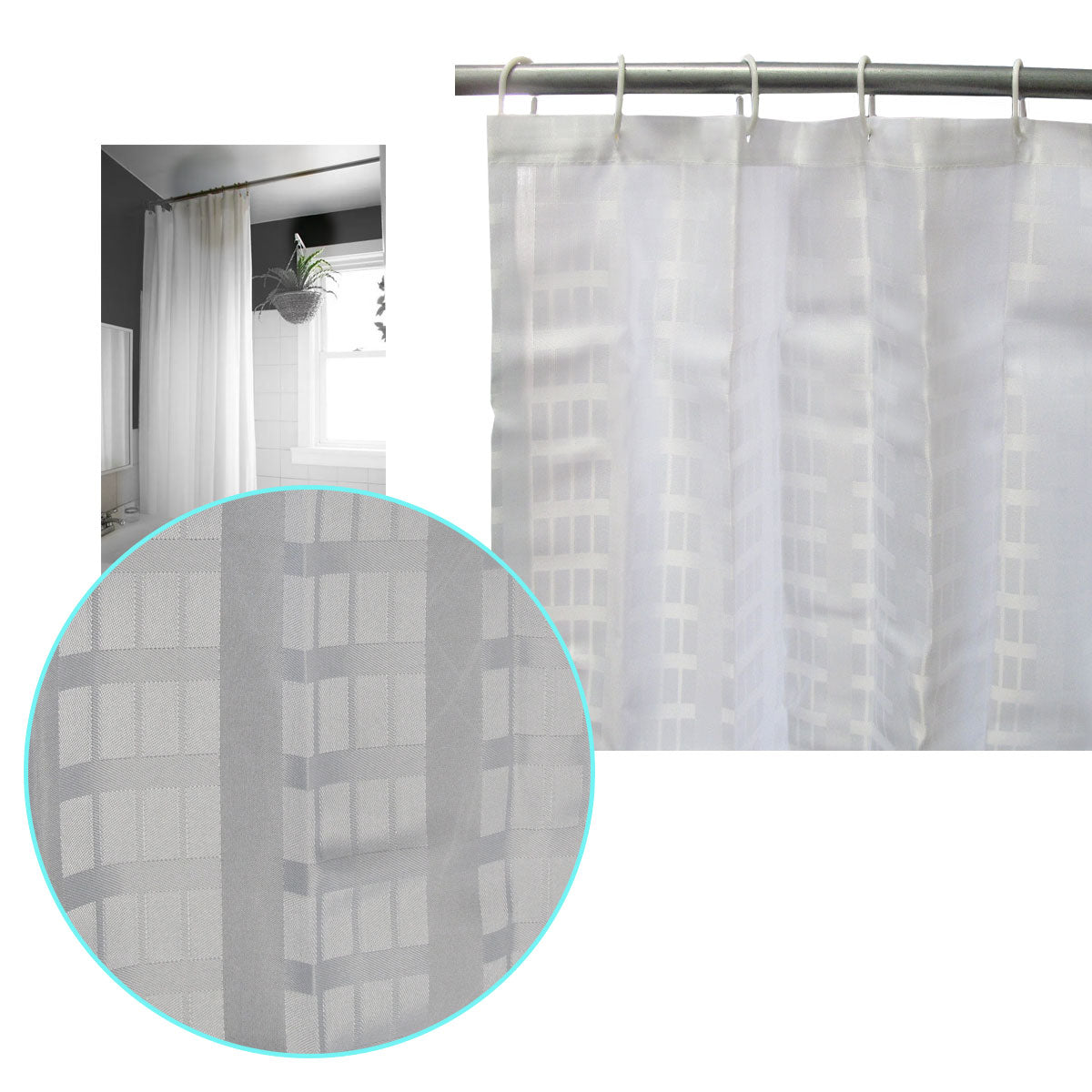 Curtains & Drapes: Jacquard White Checkered Bathroom Shower Curtain 180cm wide x 210 cm long