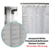 Curtains & Drapes: Jacquard White Checkered Bathroom Shower Curtain 180cm wide x 210 cm long