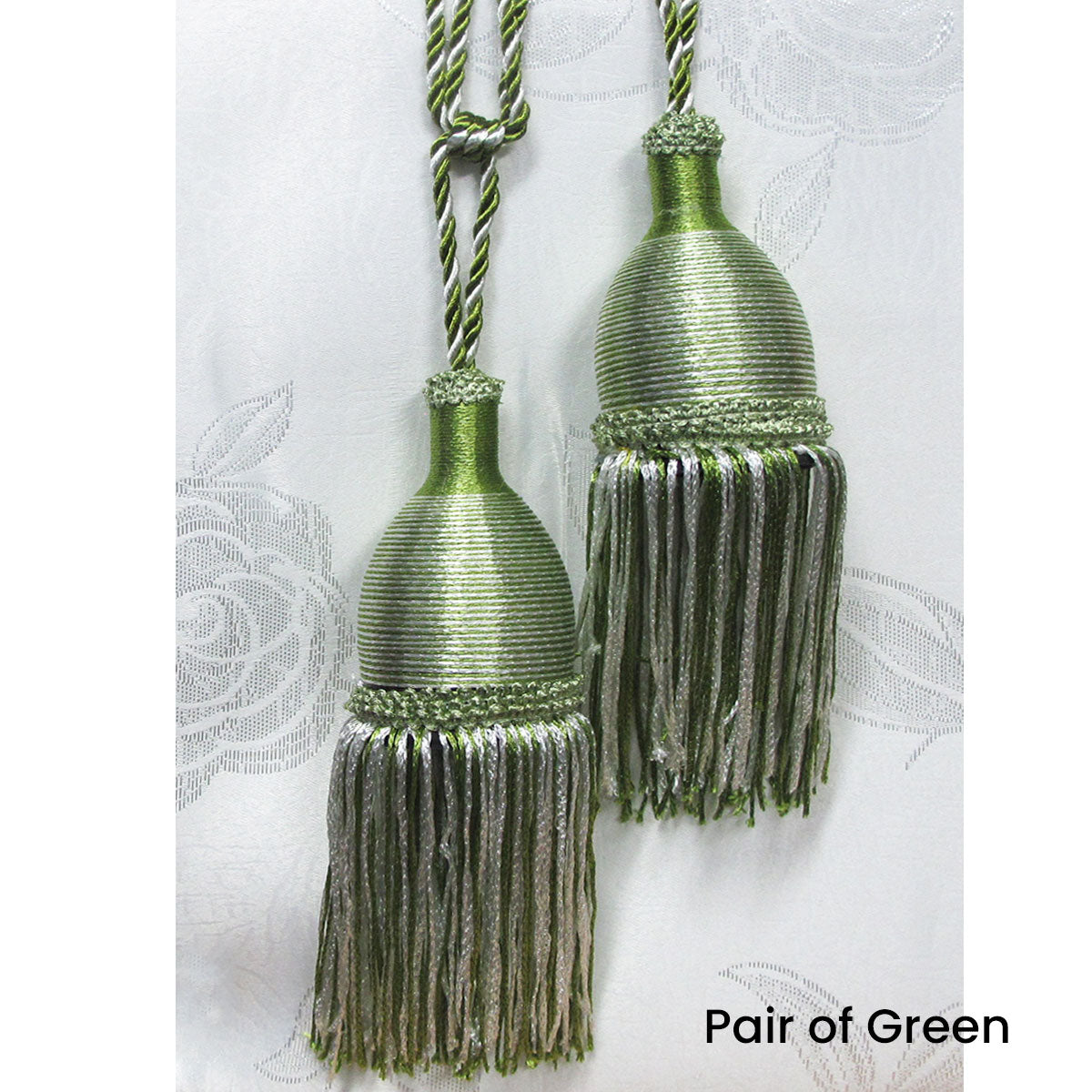 Curtain Accessories: Pair of Curtain Tassel Rope Ties 52cm Green