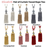 Curtain Accessories: Elizabeth Pair of Curtain Tassel Rope Ties Off White/Silver