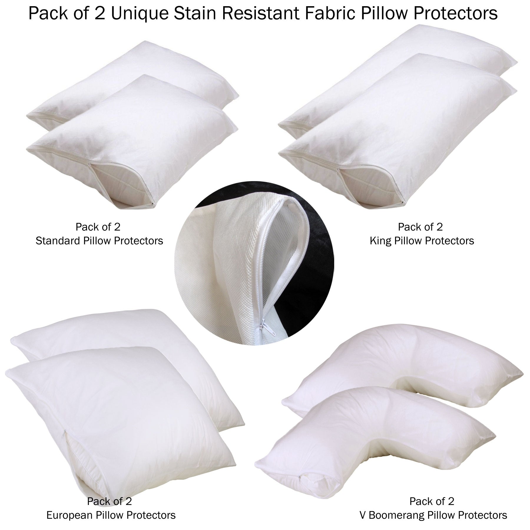 Pillows: Set of 2 Stain Resistant Pillow Protectors Standard