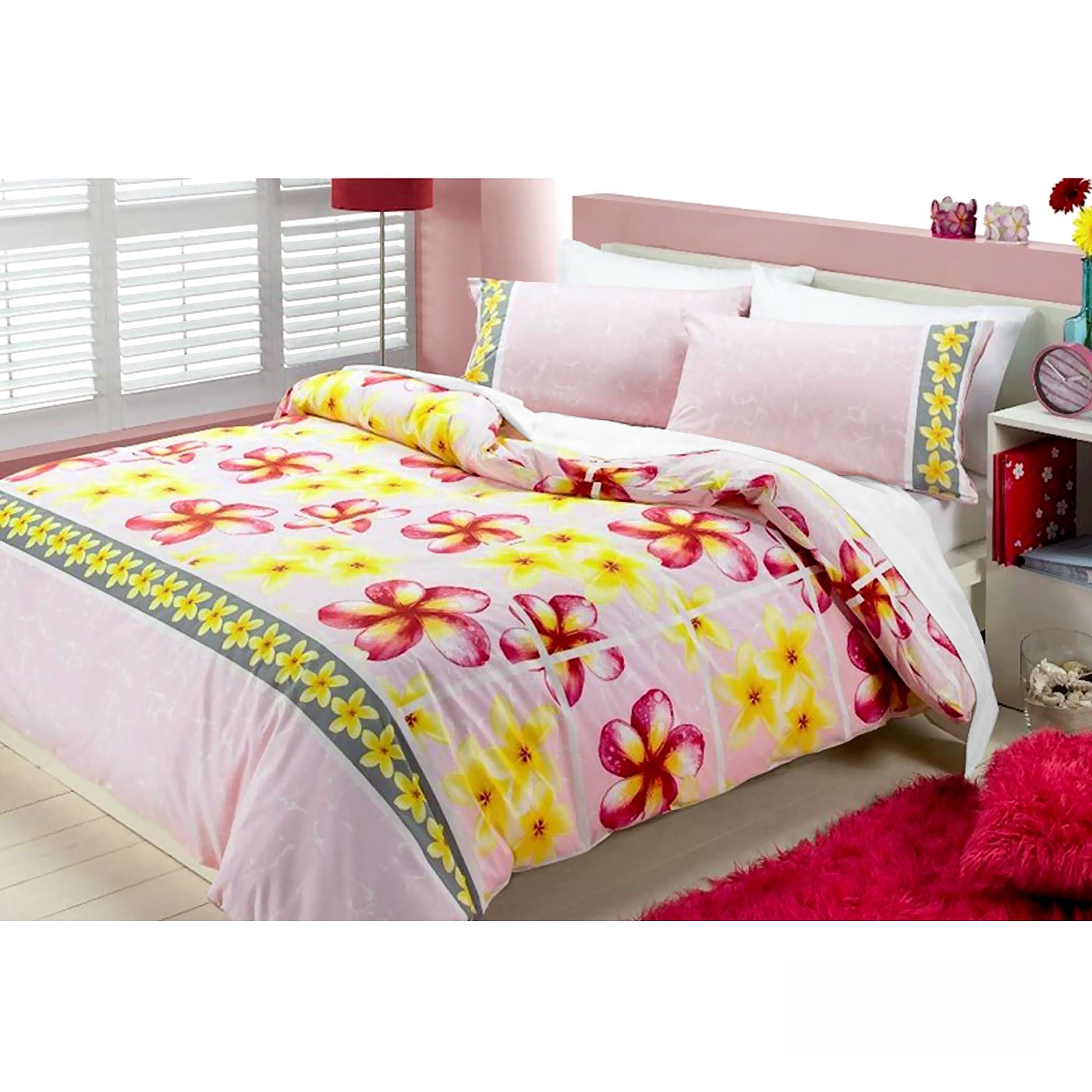 Duvet Covers: Floating Frangipani Quilt Cover Set Soft Pink Single