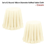 Table Linen & Kitchen Towels: Set of 2 Round 180cm Ruffled Table Cloth Cream